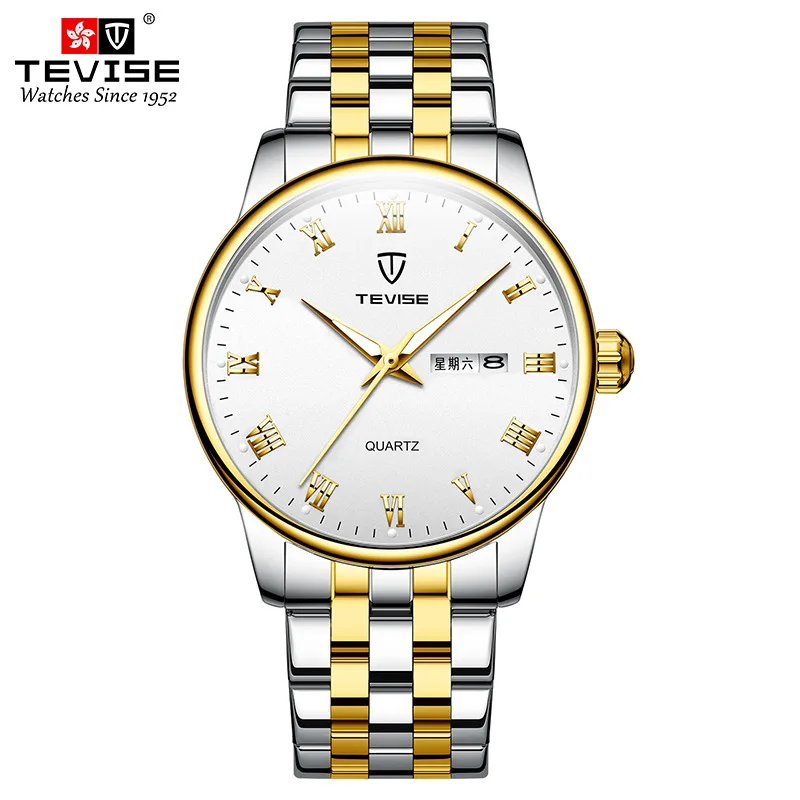 

TEVISE Quartz Wrist Watches Men Date Week Luminous Hands Fashion Business Men's Watch Steel Watchband With Tool Box Dropshipping