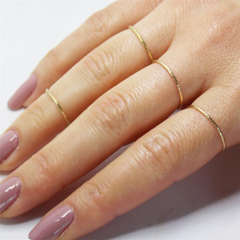 14K Gold Filled Sparkle Stacking Ring Boho Gold Jewelry Minimalist Knuckle Ring Anillos Mujer Gold Accessories Rings for Women