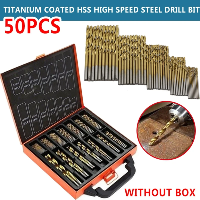 50Pcs HSS 티타늄 코팅 고속 강철 트위스트 드릴 비트 세트 도구 핸드 툴 전원 부품 골드 1.0mm/1.5mm/2.0mm/2.5/3.0mm