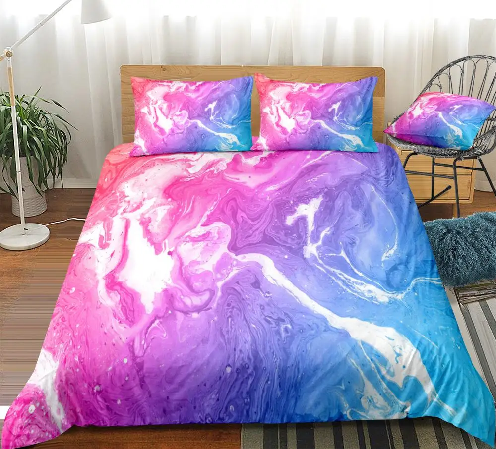 

3PCS Colorful Marble Bedding Set Red Blue Quicksand Duvet Cover Abstract Marble Bed Set Bright Girls Home Textiles Dropship