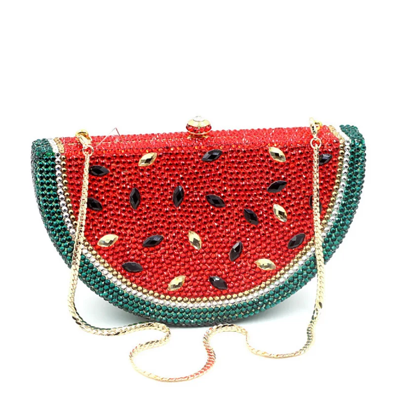 Borsa di anguria di design di lusso di tendenza con strass brillanti pochette per soldi con strass borsa di cristallo con pochette per soldi di frutta