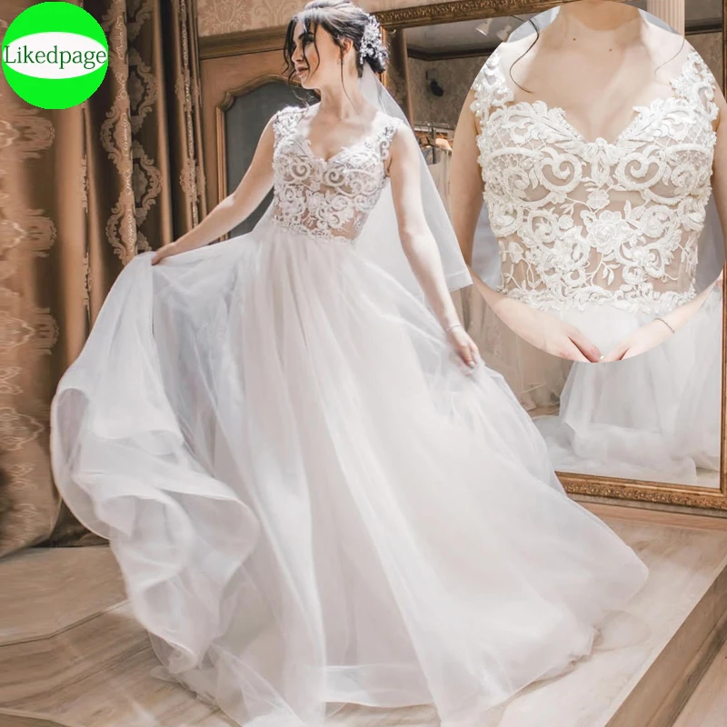 

Wedding Dress Vintage Vestidos De Novia A-Line Lace Appliques Robe Mariage Sweep Train Bride Gown 2021 Trouwjurk Boda For Women