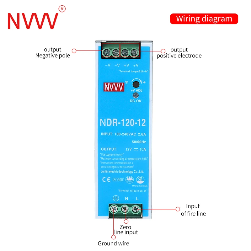 Imagem -03 - Nvvv Série Ndr Ultra-thin Rail Switching Power Supply Ac-dc Estabilizador de Tensão 12v 24v 75w 120w 240w 110 v 220v