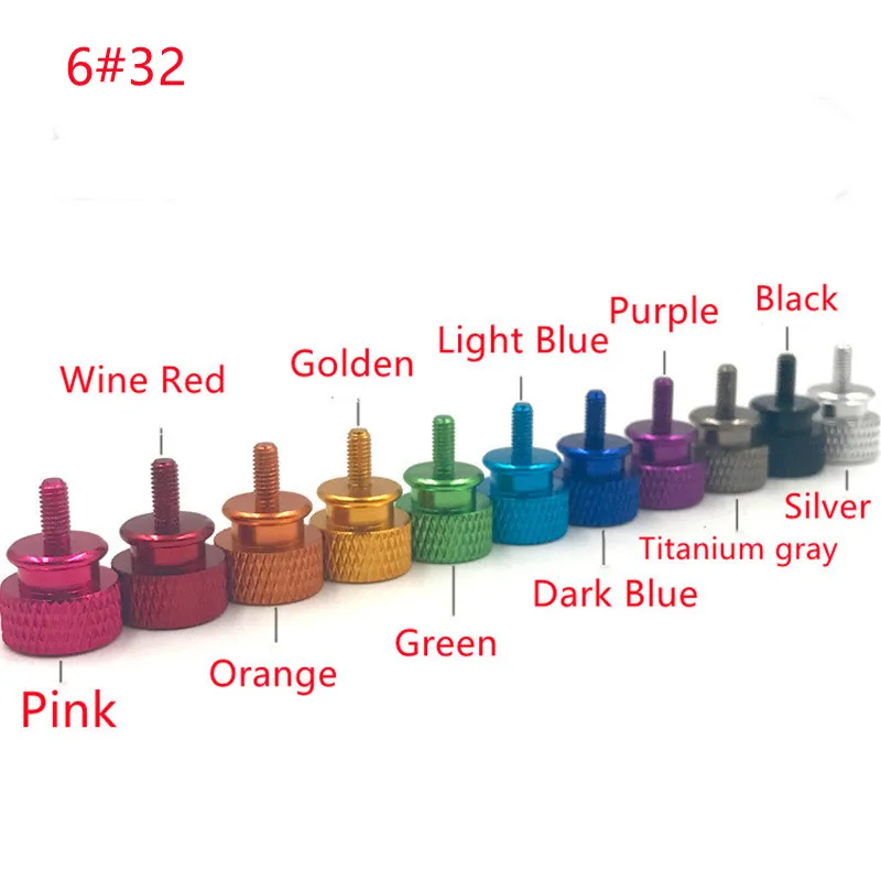 40pcs M3/6#32 Aluminum Alloy Thumb Screw Computer Case Anodized Hand Screw Aluminum Knurled Flat Head Screw 10 Colors Optional