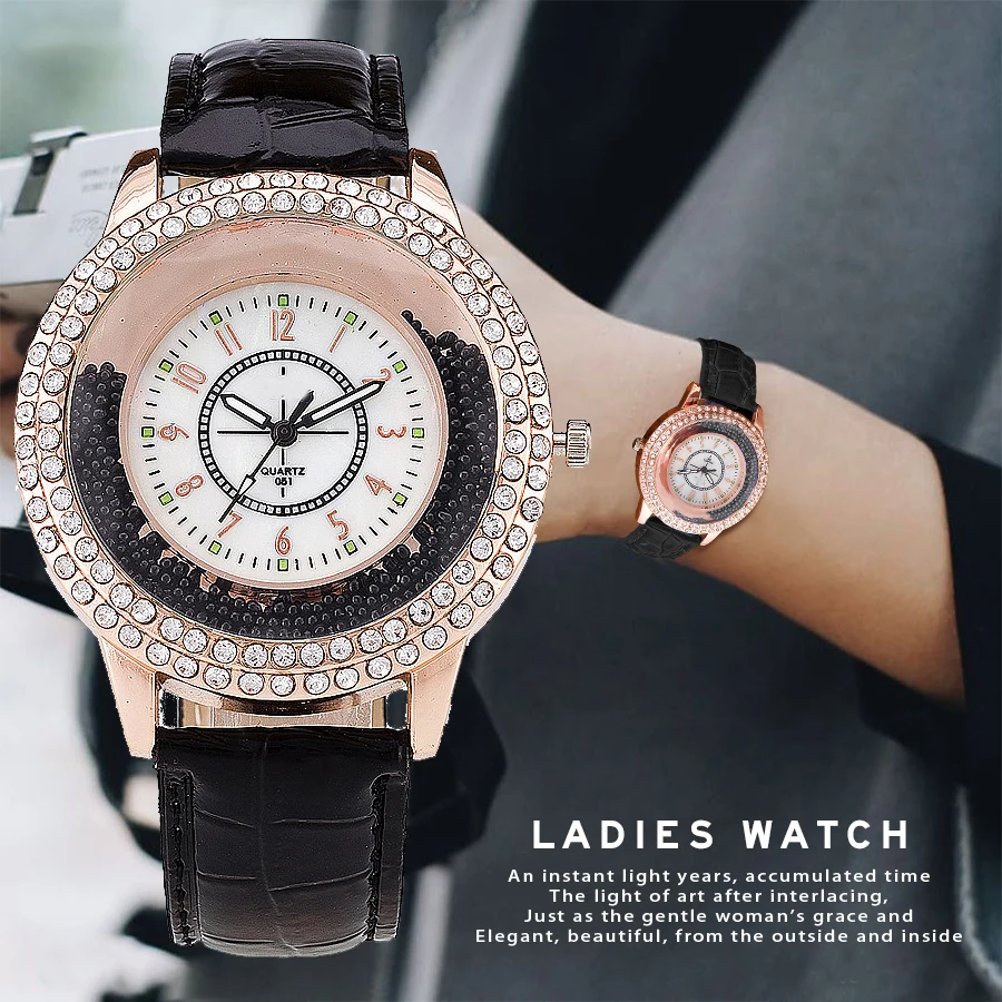 

2021 New and Fashion Women Rhinestone Watch Leather Strap Quartz Watch Reloj Mujer Hot Women Dress Watches Relogio Feminino