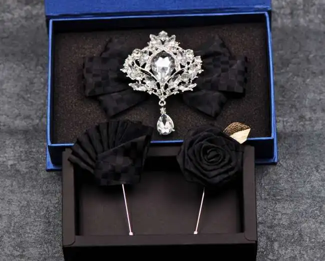 

New fashion casual Men's male groom groomsman collar bow Groom collar flower Korean bow tie flower high-end British 3pieces set