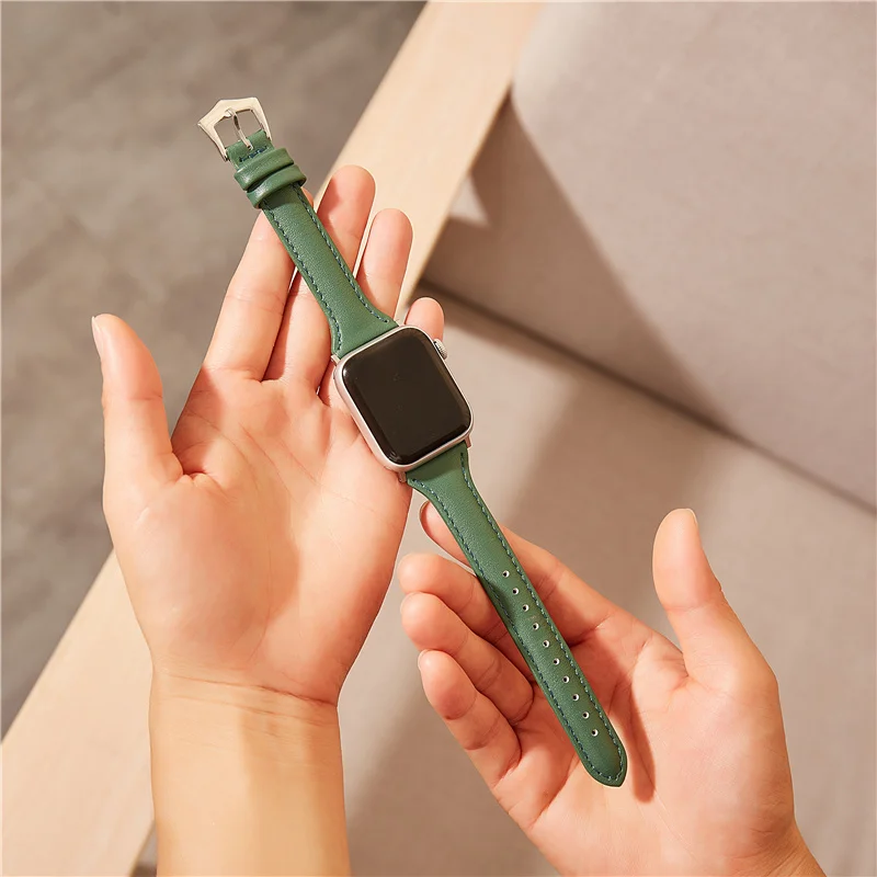 

Lovely Exquisite Leather Watchbands For Apple Series 6 SE 5 4 3 Girls Watch Bracelets 38mm 40mm 42mm 44mm Women Watch Straps
