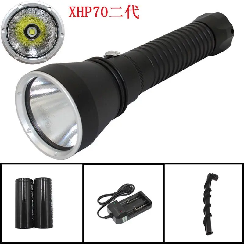 Waterproof diving flashlight  XHP70 LED white/Yell light underwater sucba dive photography spearfishing torch +2x 22650 +charger