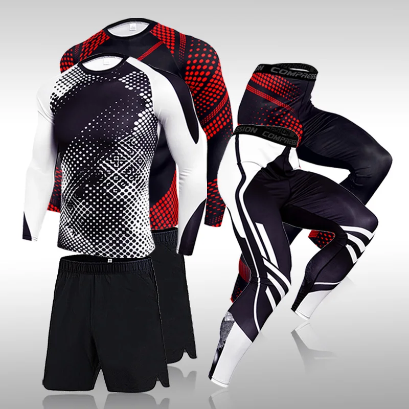 3 Pcs Tracksuits Suit Men Running Sports Suit MMA Compression Sportswear Rashguard Male Bodybuilding T-shirt Pants Man Training