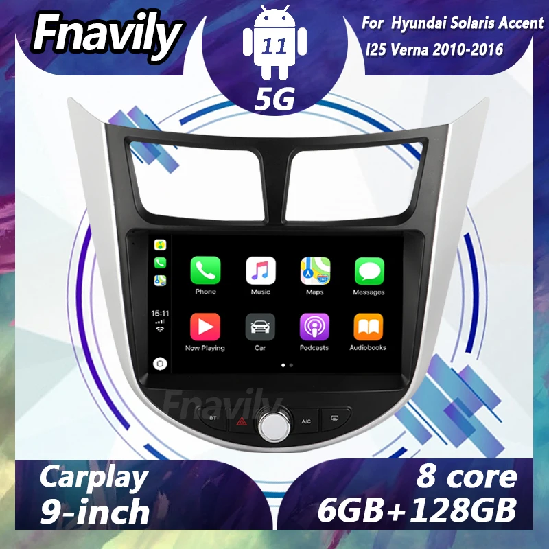 

Fnavily 9" Android 11 car stereos For Hyundai Solaris Accent I25 Verna video dvd player radio car audio navigation GPS DSP BT