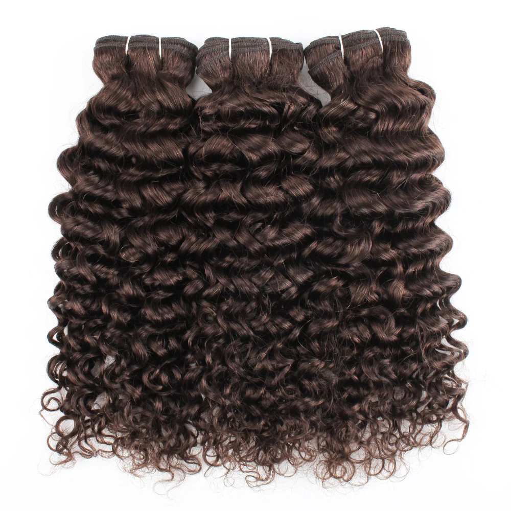 Kisshair Color #2 Water Wave Hair Bundles 3/4 pcs Darkest Brown Indian Human Hair Extension 10 to 24 Inches Remy Curly Hair