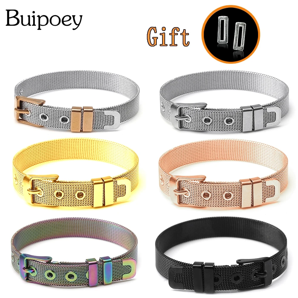 Buipoey Stainless Steel Bracelet Base Chain Charm Jewelry Bracelet For Women Men Watch Belt Charm 10mm Mesh Belt Bracelet Gift