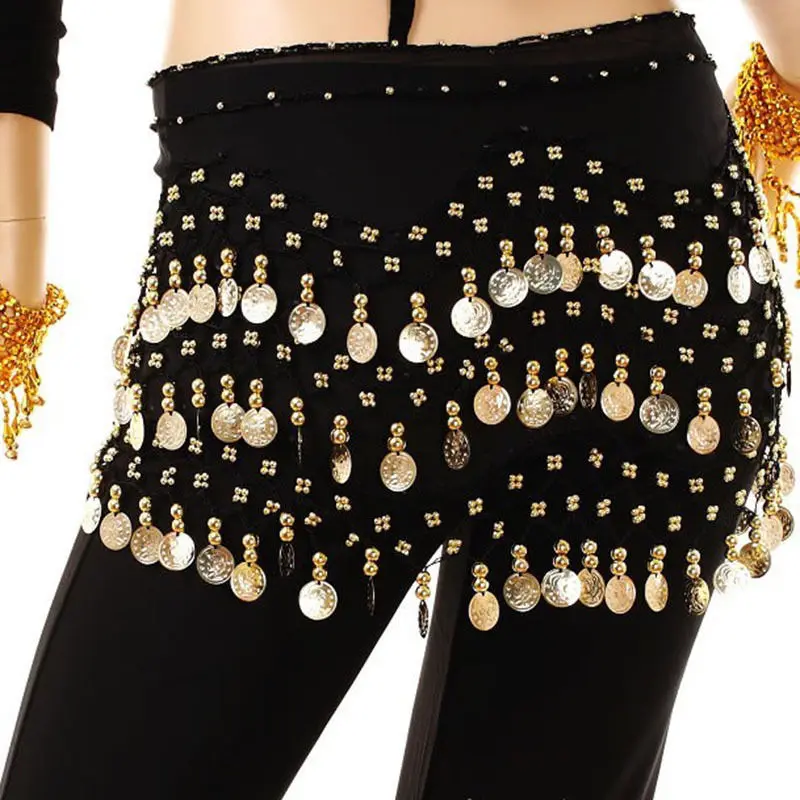 Fashion Belly Dance Costume Hip Belt 128 Coins Belly Dancing Waist Scarf Skirt For Women 13 Colors Available