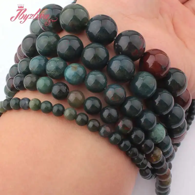 4/6/8/10/12mm Natural Bloodstone Heliotrope Round Smooth Stone Beads for DIY Accessories Necklace Bracelets Jewelry Making 15\