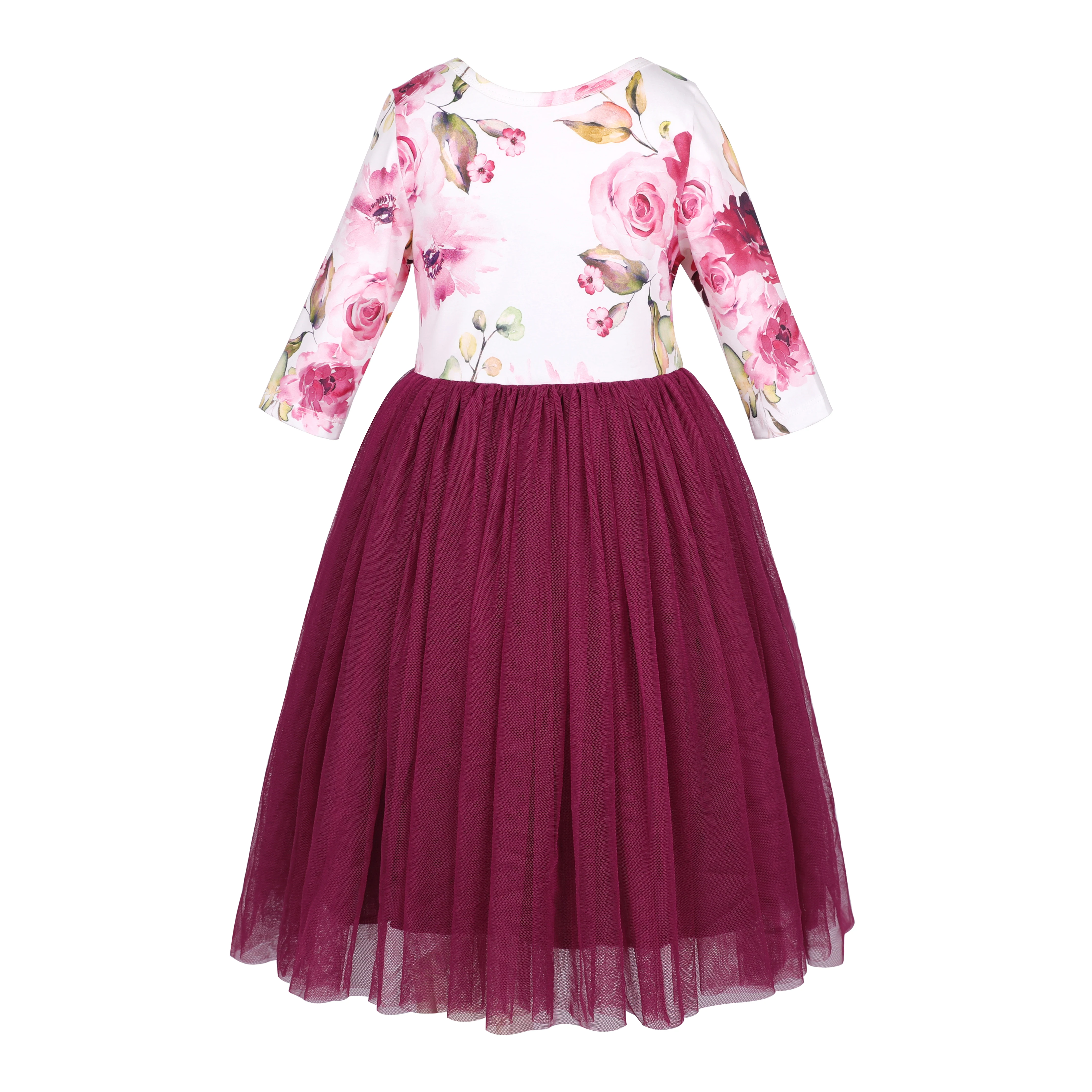 Flofallzique 2020 Girl Dresses Cotton Vintage Flowers Long Sleeve Round Neck Princess Tutu Dress For Casual Autumn Spring