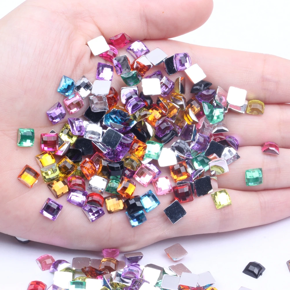 

Acrylic Rhinestones Square Shape 100pcs 6mm Flatback Earth Facets Many Colors Flat Back Glue On Beads DIY Nail Art Decoration