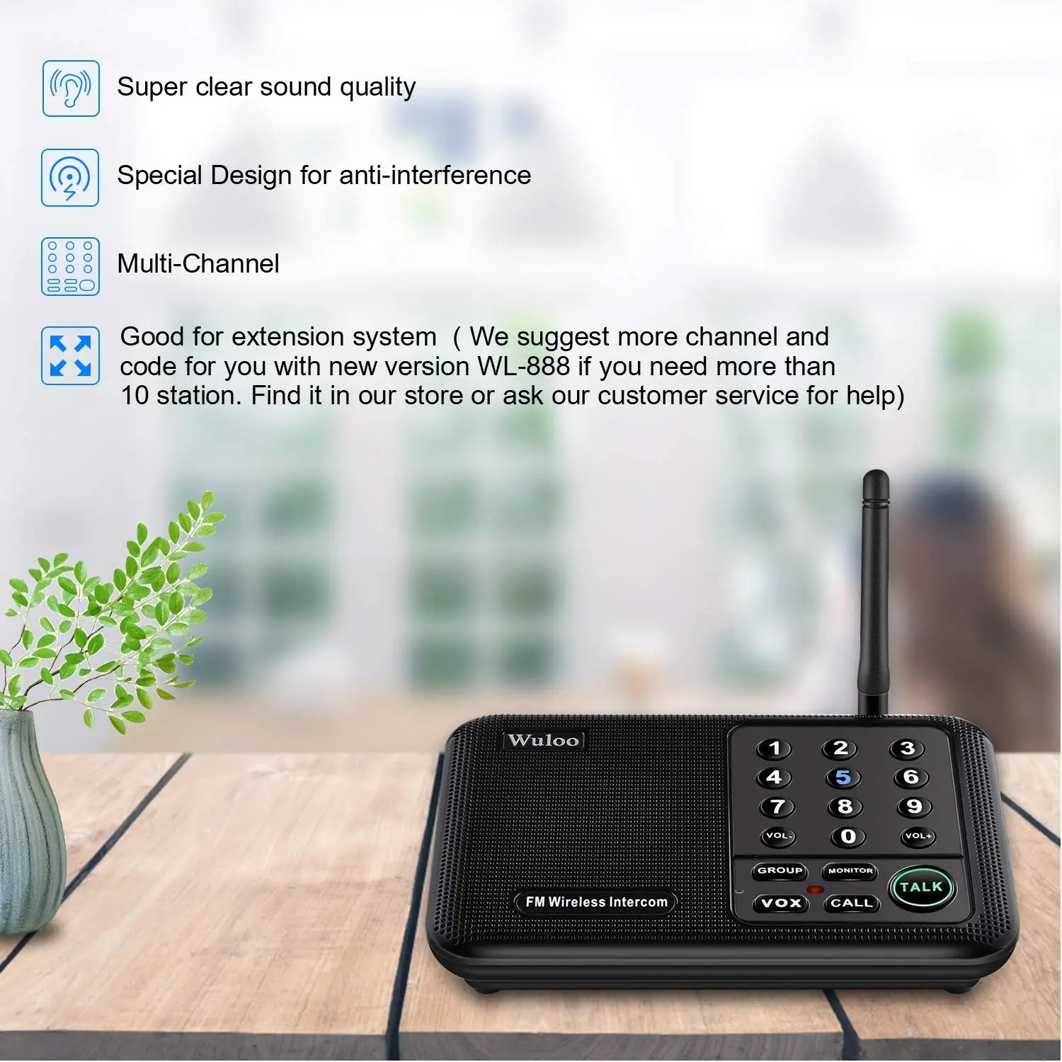 Wuloo Wireless Home Intercom System für Haus Business Büro 5280 Füße Palette, Raum zu Raum Intercom Hause Kommunikation