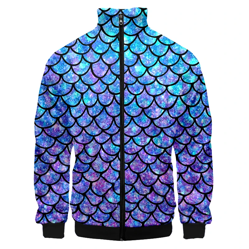 Colorful Fish Scales Wave Jacket Stand Collar Clothes Men 3D Hip Hop Clothes Personality Zipper Jacket Men Dropship Sportswear