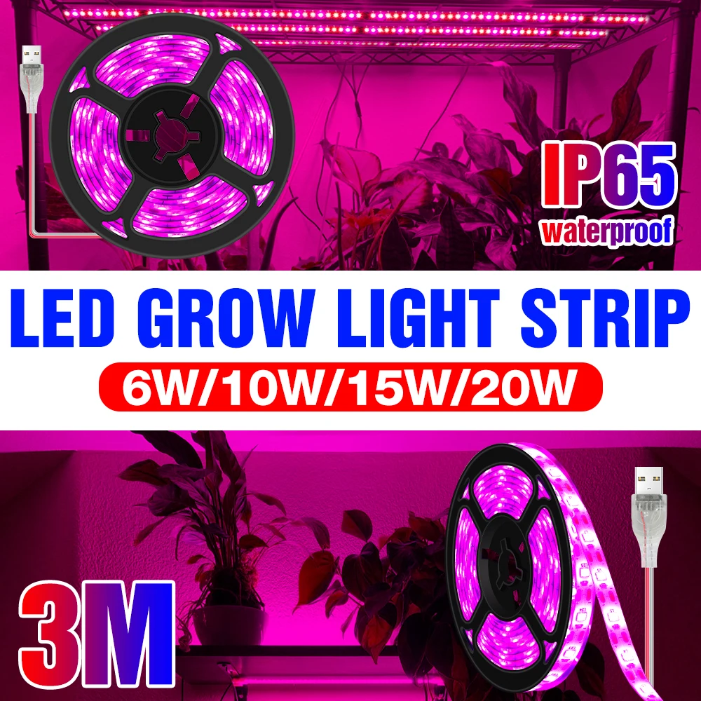 

Waterproof LED Phyto Lamp USB Plant Grow Light Strip DC5V Full Spectrum 0.5M 1M 2M 3M Seeds 2835 Fitolampy Greenhouse Hydroponic