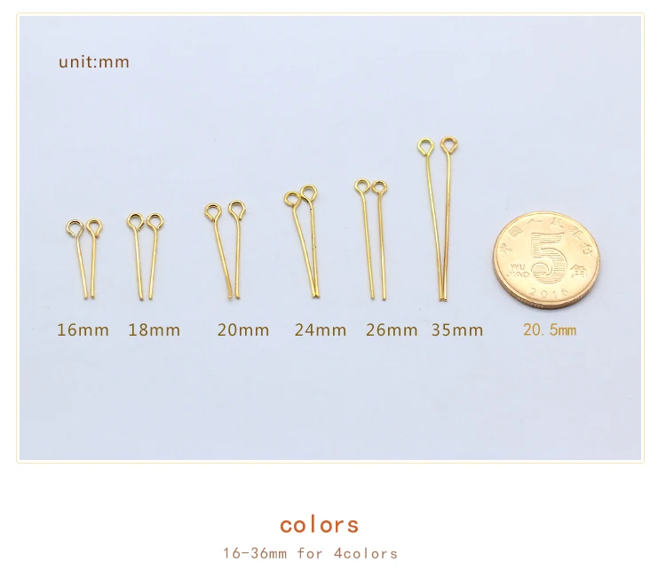 20g 16/18/20/24/26/35mm Silver Gold plated bronze Metal Eye Pins Beads Findings Eyepin Headpins DIY Jewelry Pins Needles