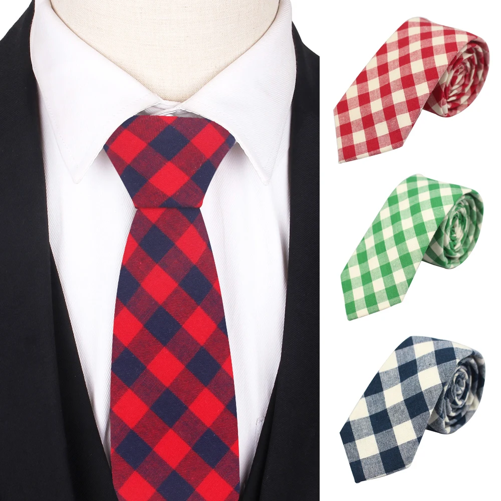 

Cotton Men Ties Skinny Plaid Necktie For Men Women Slim Check Neck Tie For Party Business Cravats Groom Neckties