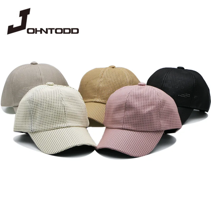 

2021 Summer Artificial Leather Men Women Baseball Cap Solid Color Breathable Outdoors Travel Hat Hip Hop Sunhats Snapback