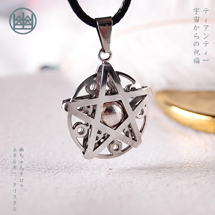 Natural Gibeon Iron Meteorite Moldavite Hexagram Pendant 28x28mm Carved Women Men Necklace AAAAA