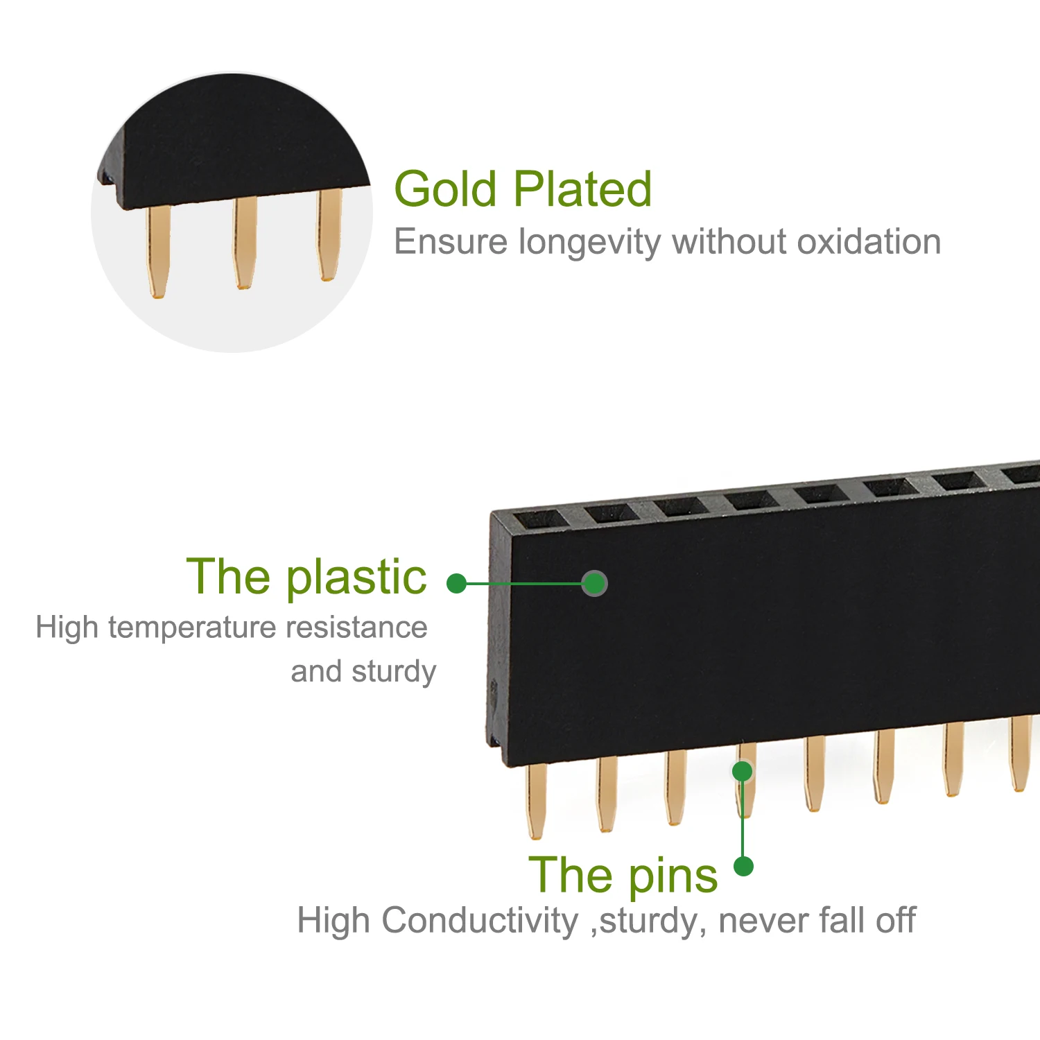 Connecteur d'en-tête plaqué or pour Pcb, broche femelle, sans soudure, simple NuclePinheader, 2.54mm, 2mm, 3mm, 4mm, 5mm, 6mm, 8mm, 10mm, 12mm, 15mm, 20mm, 40mm