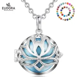 Eudora Women Necklace 18mm Harmony Ball lotus Locket Cage Pendant Necklace With 20mm Mexican Bola Pregnant Fine Jewelry K241N20