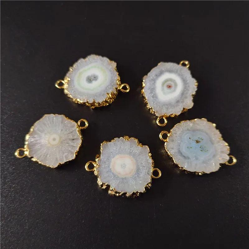 FUWO Wholesale Natural Irregular Stalactite Connector Pendant,Golden Plated Crystal Druzy Accessories For Jewelry Making PD385