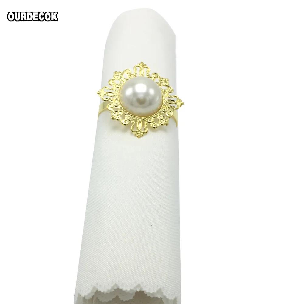 10 Pcs/lot Gold Ring Fauxl Pearl Napkin Rings Serviette Holder For Wedding Party Banquet Supplies