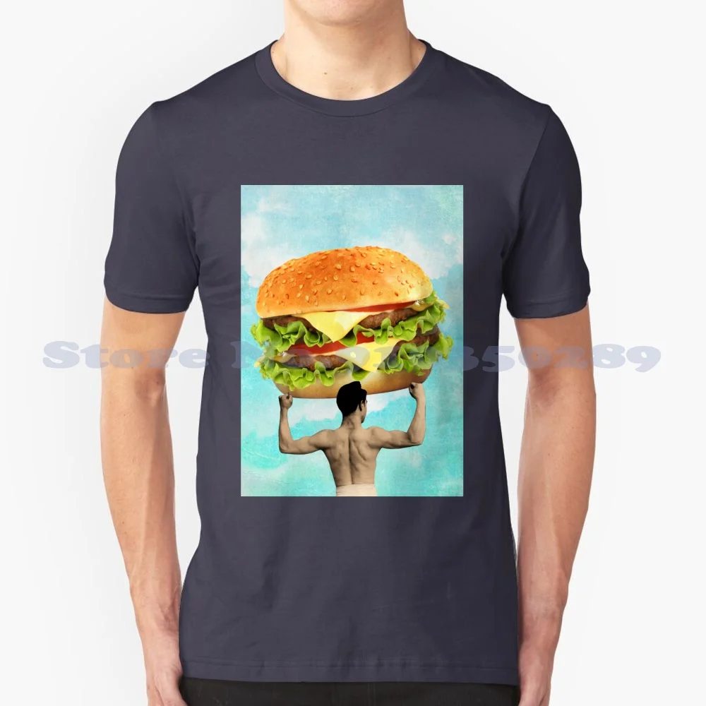 Cheat Day 100% Cotton T-Shirt Gym Workout Chef Kitchen Surreal Retro Vintage Cheeseburger Big Fast Food Foodie Lover Portrait