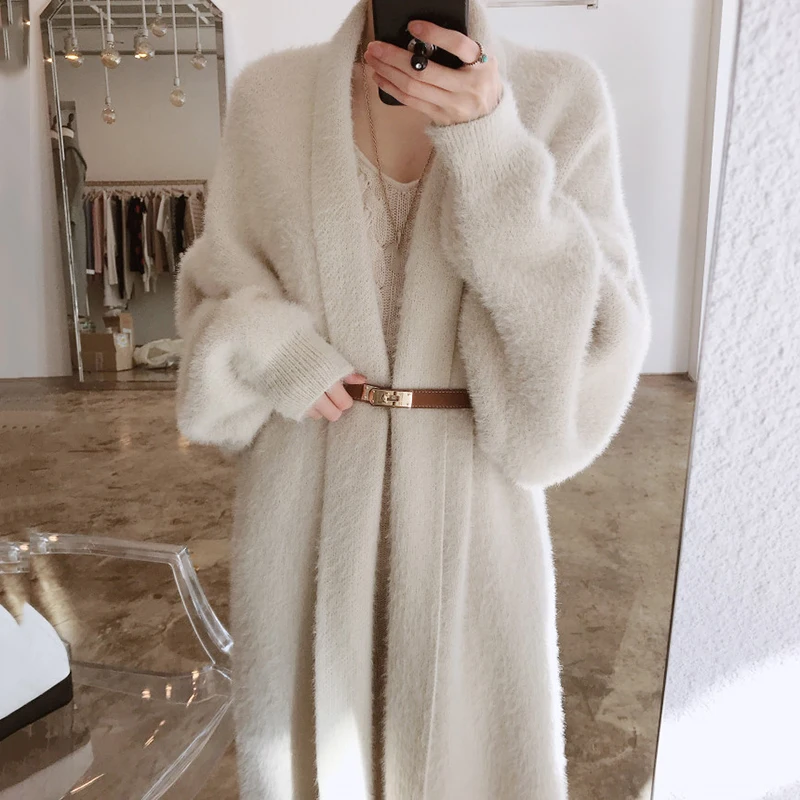 

Long Cardigan Women Korean Thick Autumn Top Sweters for Women 2021 Oversized Sweater Coat Winter Knitted Sweater Outwear Sashes