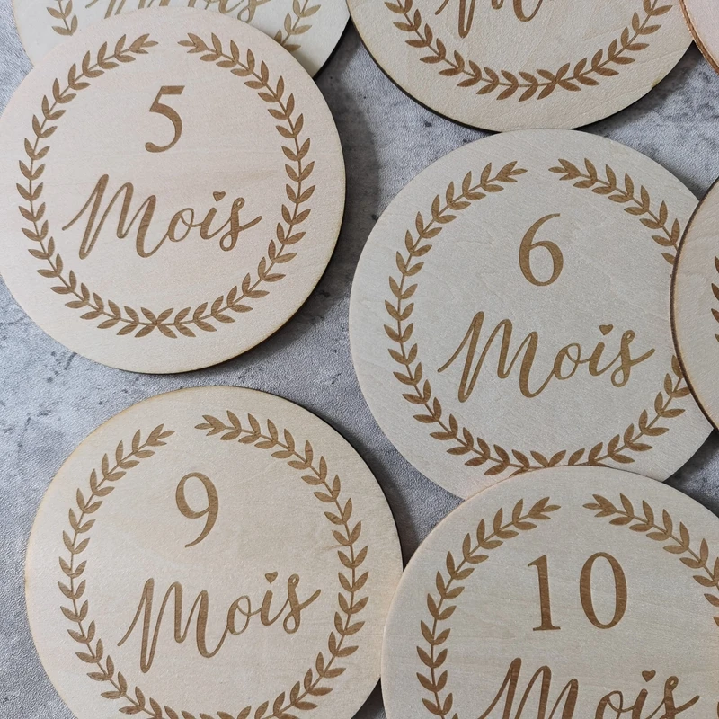12 months French monthly photo birth list newborn Photo Prop Wooden Birth Announcement Keepsake