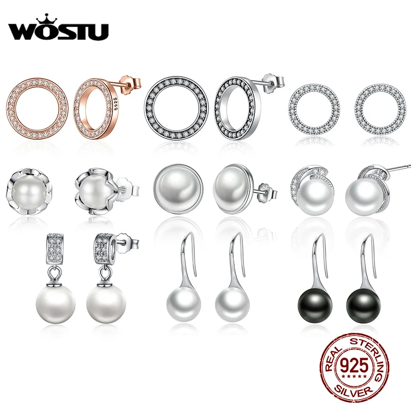 WOSTU Hot Fashion 100% 925 Sterling Silver Lucky Forever Circular Stud Earrings For Women Authentic Original Jewelry Gift