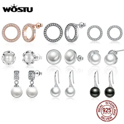 WOSTU ホットファッション 100% 925 スターリングシルバーラッキー永遠円形スタッドピアス女性本物のオリジナルジュエリーギフト