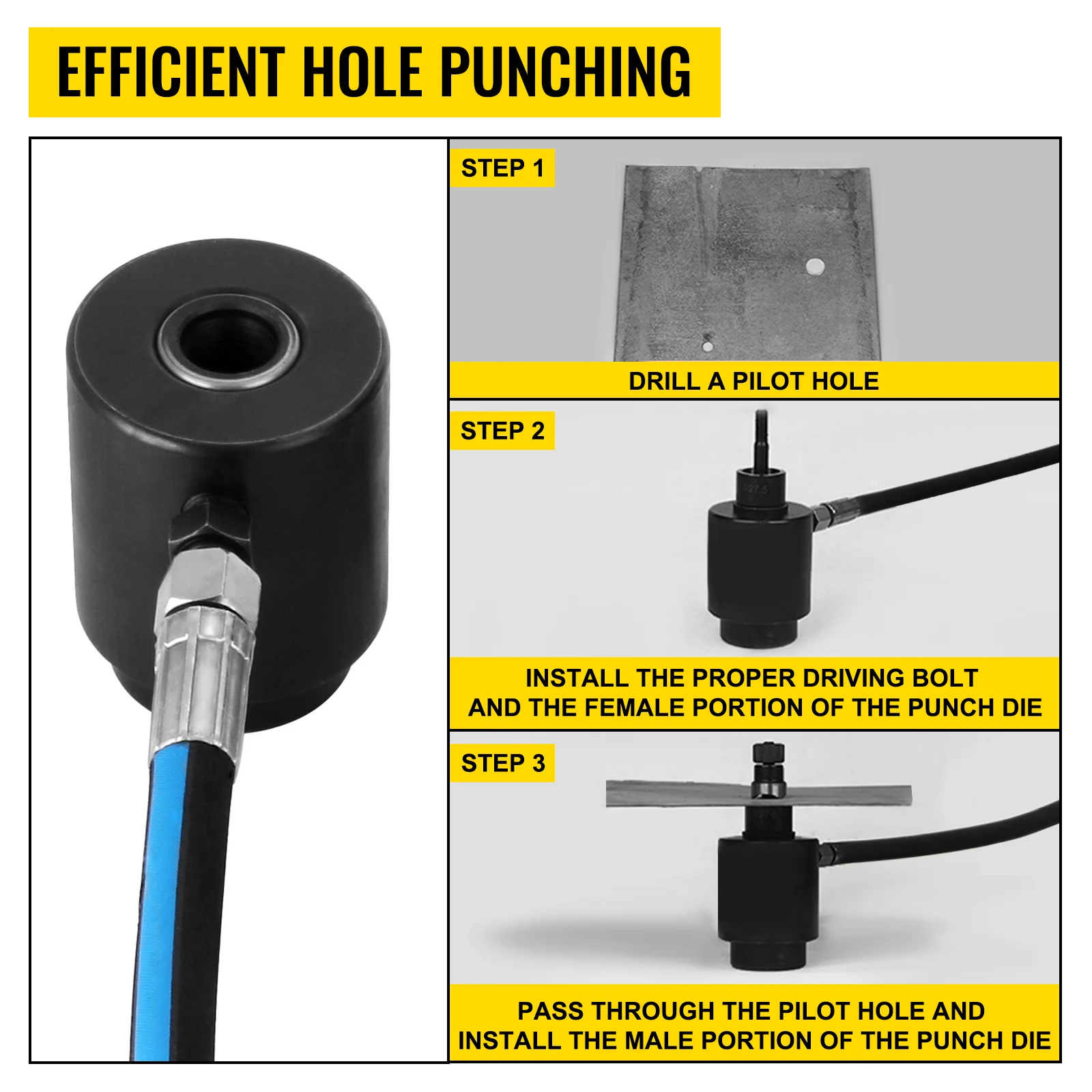 VEVOR 22-60mm Hydraulic Knockout Punch Driver Kit 6 Dies Steel Sheet Hole Opener Repair Tool Cutter Set 10Ton Manuel Hole Digger