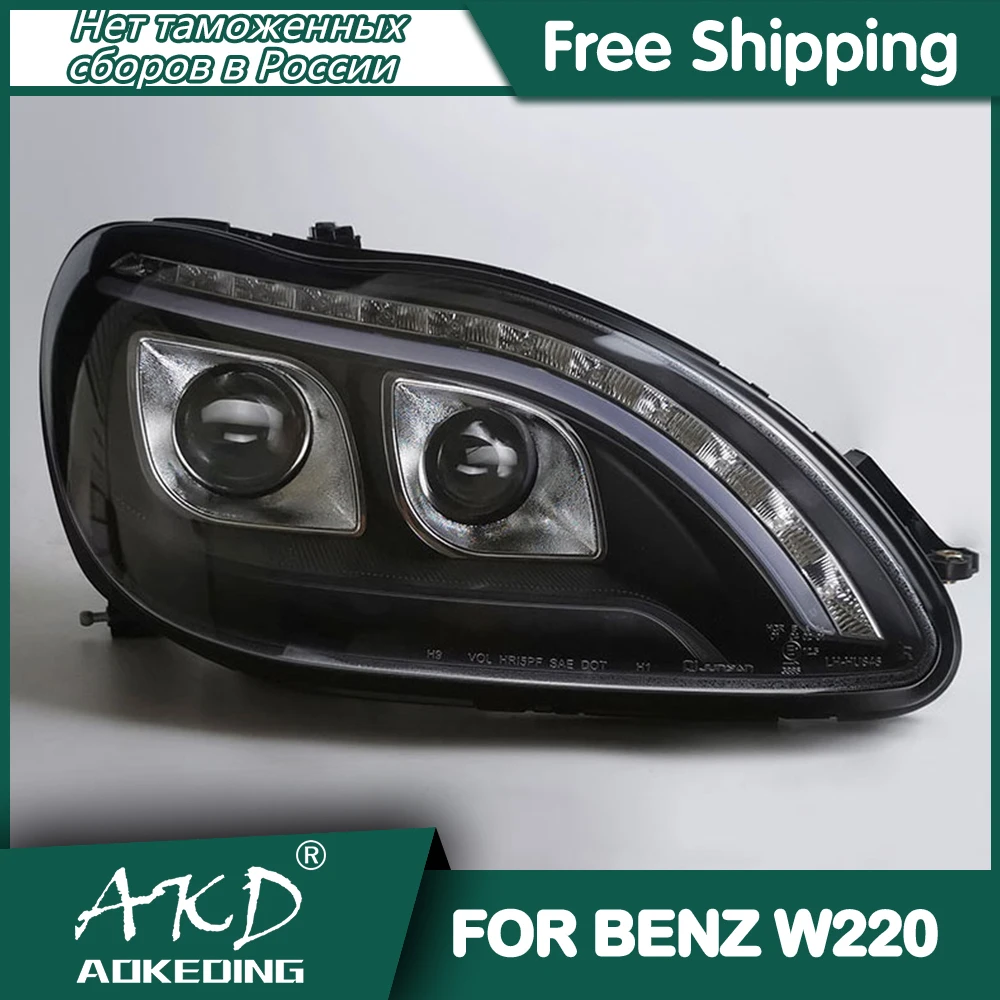 For BENZ W220 Headlights 1999-2005 DRL Day Running Light LED Bi Xenon Bulb Fog Lights Car Accessory S320 S350 S500 Head Lamp