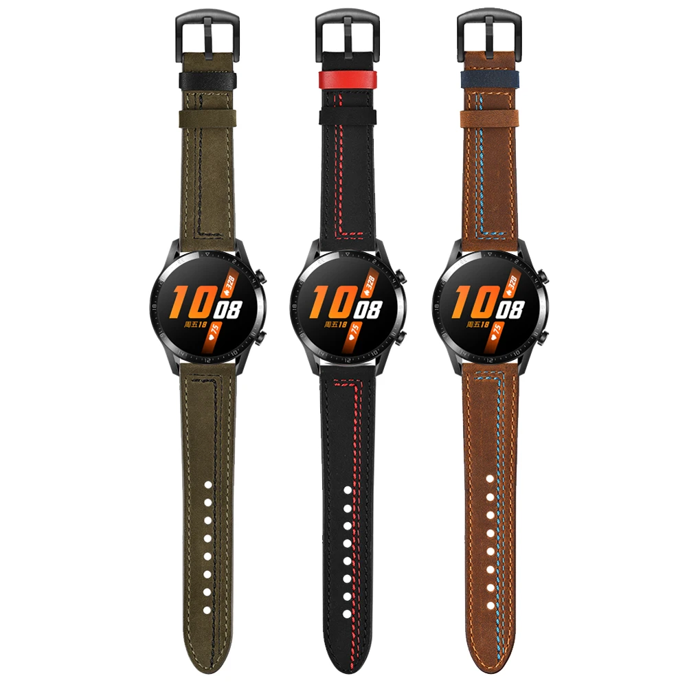 Leather WristBand For HUAWEI WATCH GT 2 46mm 42mm/GT Active/HONOR Magic Smartwatch Band Strap Bracelet Watchbands Black buckle