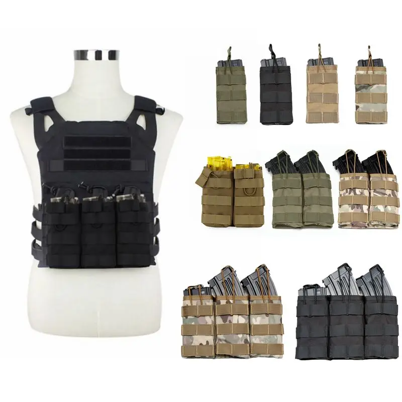 

Tactical MOLLE Nylon Double / Triple Magazine Pouch Tactical Vest Rifle Pistol Mag Pouch Airsoft Hunting Accessories