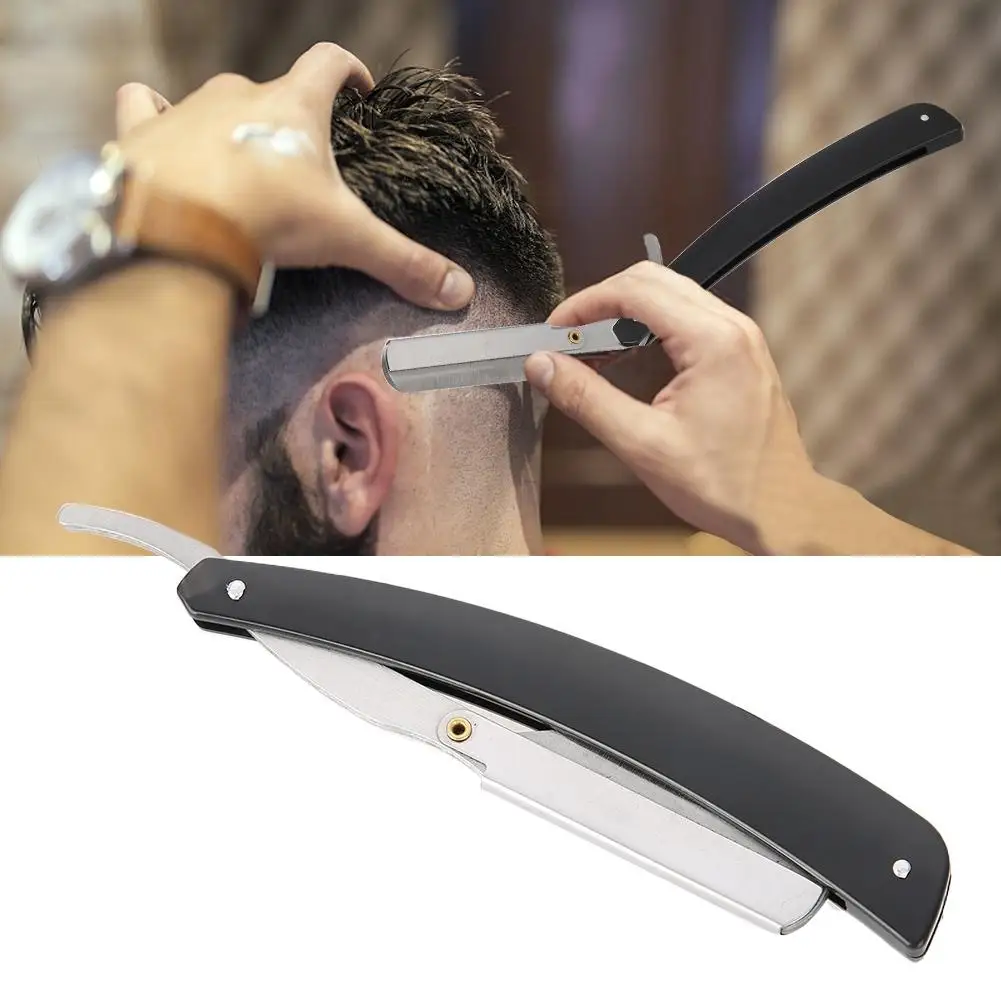 Hot Carbon Steel Barber Hairdressing Razor Eyebrow Knife Holder Folding Shaving Tool