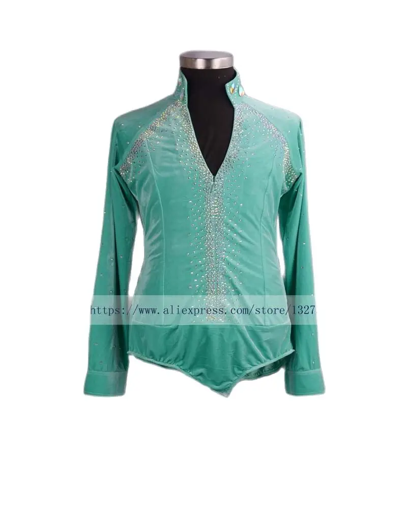 New Arrival Ballroom Dancing Man Ballroom Dance Tops Mens Ballroom Shirts Latin/Tango/Rumba Dancewear Shirt Top Green