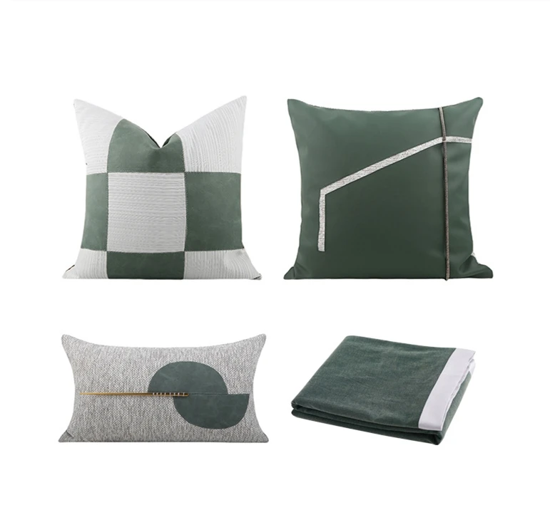 grey black green color blocks pillowcase cushion cover geometric waist pillow cover backrest