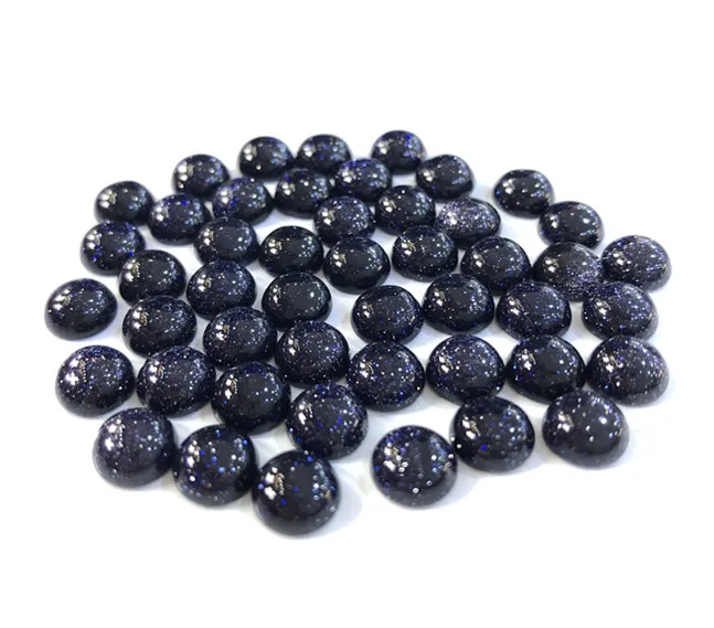 50pcs/lot Gemstone Cabochon Beads Blue Sandstone 8mm Round Jewelry Beads For Jewelry Making Ring Face Wholesale