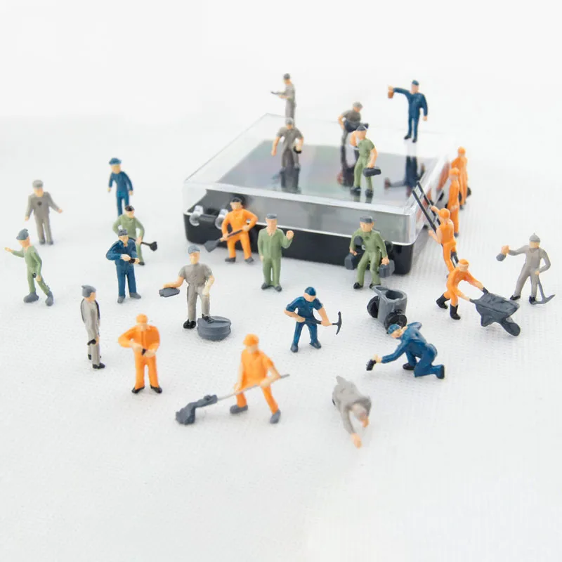 27pcs HO Scale Model Railway Worker Human Figurine Model Craft Toy 1:87 Miniature People Figure for Diorama Scenery Accessories