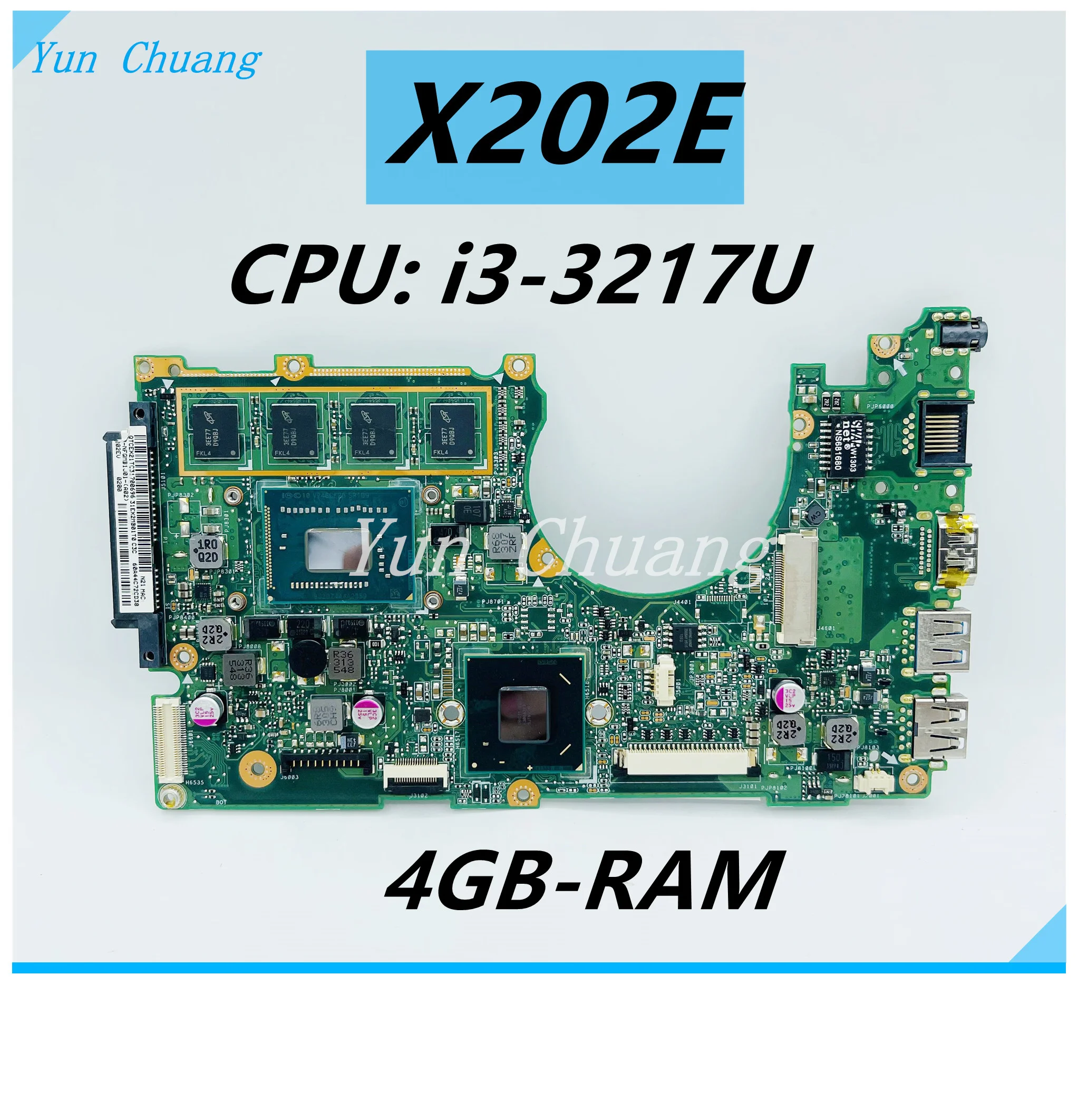 60NB00L0-MB8(010) For ASUS X202E X201E S200E Laptop Motherboard With I3-3217U I5-3317U+4G RAM X202 MAIN BOARD REV 2.0