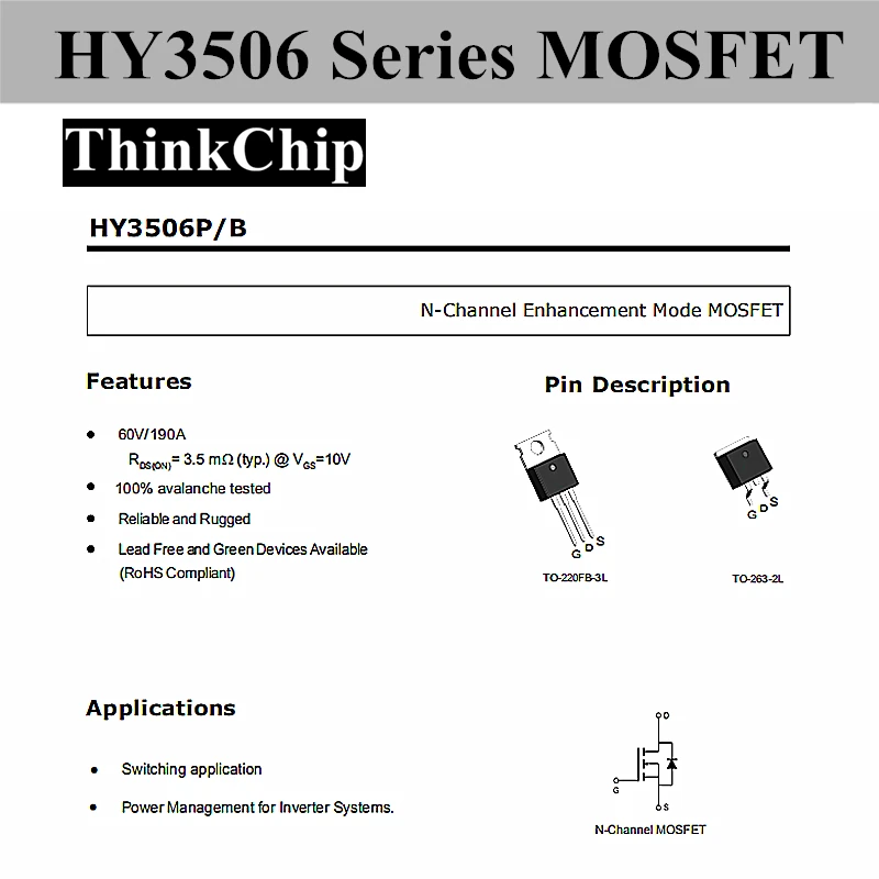 (10 stücke) HY3506 Serie N-Channel Verbesserung Modus MOSFET ( HY3506P TO220 / HY3506W TO247)