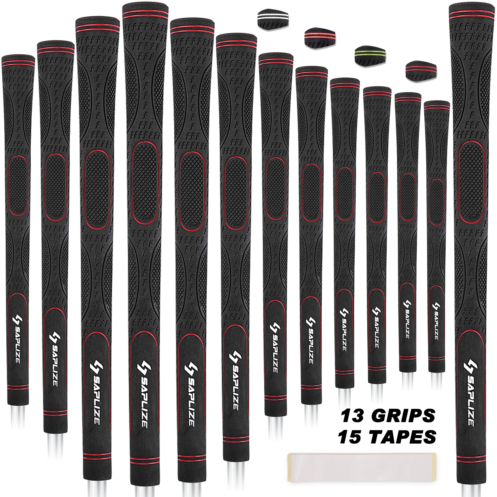 SAPLIZE Golf Grips Midsize 13 Grips with 15 Tapes Rubber Golf Club Grips Red Color