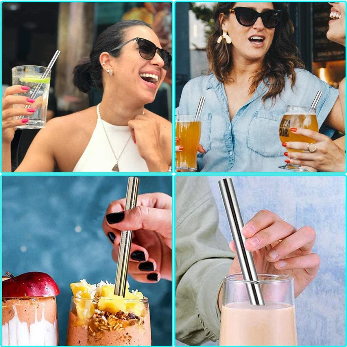 12mm Wide Eco-friendly Drinking Straws Reusable Bubble Tea Straws 304 Stainless Steel Straws Metal Straws for Boba Milkshakes