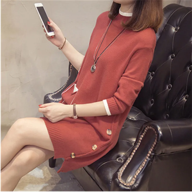 New Fashion 2025 Women Autumn Winter Long Sweater Pullovers Dress Casual Warm Knitted Clothes Thick Warm Tops Female